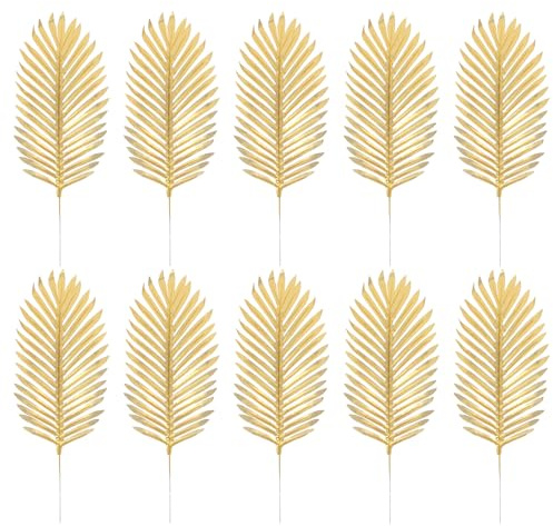 VALICLUD 10 Pièces D' Or Feuilles Branches Faux Plantes Faux Plantes Feuille De Palmier Verdure Feuilles De Palmier Tropical pour Palm De Mariage Jungle Hawaï Luau Party Décorations