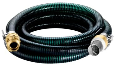 metabo Saugschlauch‑Set Messing 4 m 1'' - Knick‑ & abriebfester Spiralschlauch für Gartenpumpen & Hauswasserwerke - Inkl. Rückschlagventil, Schnellkupplung & Messing‑Kupplungen für Brunnen & Zisternen