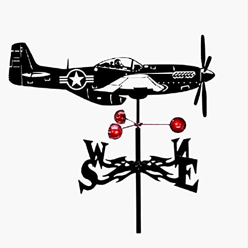 Metal Weathervane with Winds Cup Stainless Steel Garden Stake Weather Vane Black Wind Vane Propeller Plane Shape Wind Direction Indicator Garden Yard Roof Mount Easy Use，20'' in height and12'' in widt