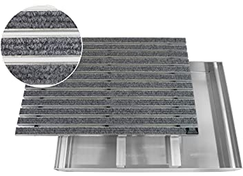 EMCO Eingangsmatte DIPLOMAT Rips hellgrau + ALU Bodenwanne Fußmatte Schuhabstreifer Fußabstreifer, Größe:75x50cm