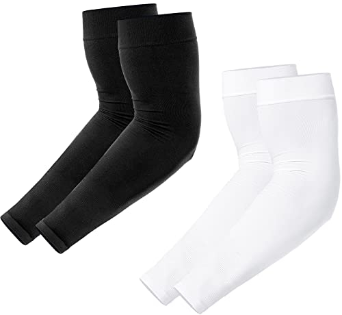 Newbyinn Manchettes de Bras pour Hommes et Femmes, Protection Anti-UV, Couverture de Tatouage, Sensation de Fraîcheur, Manchons de Sport de Compression - Taille: M, Couleur: Noir + Blanc
