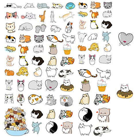 100Pcs Cute Cat Stickers Mixed Laptop Sticker Animal Graffiti Decals | Waterproof Vinyl Cute Cartoon cats for Notebook Journal Water Bottles Skateboard Scrapbook
