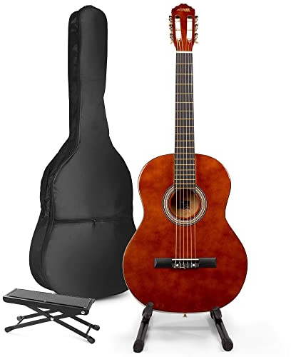 MAX SoloArt Guitarra Clásica Española – Set Completo para Principiantes con Reposapiés, Bolsa, Soporte, Afinador, Púas, Cuerdas y Correa – Ideal para Jóvenes y Adultos