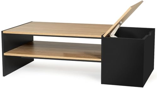 IDMarket – Mesa de Centro Rectangular contemporánea IZIA con baúl Negro y bandejas de Madera