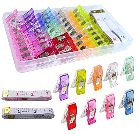 VooGenzek 70 Stück Kunststoff Stoffklammern, Näh-Clips, Kunststoff-Klammern, Mehrzweck Nähen Clips, Mehrfarbig Nähen Zubehöre zum Quilten, Häkeln, Basteln und Stricken, 9 Farben