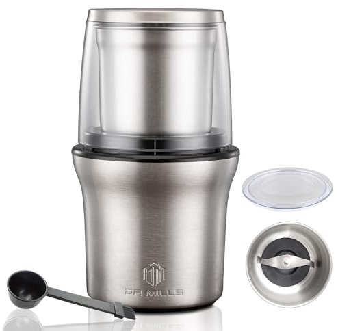 DR MILLS Elektrische Gewürz- und Kaffeemühle, Mühle und Hackmesser, abnehmbarer Becher, abwaschfreier Messer sowie anwaschfreie Tasse bestehen aus SUS304 rostfreiem Stahl (DM-7412N+)