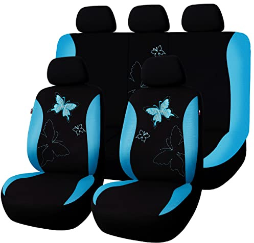 Flying Banner Butterfly car seat Covers ful Set Fashion Universal Lady Woman Female Rear Bench Back Split Colorized (Mint Blue, Full Set - Lace)