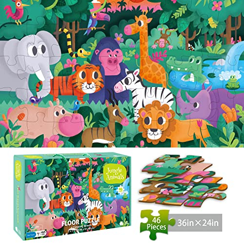 TAOZI&LIZHI Kinderpuzzle, XXL Riesenpuzzle Dschungeltiere mit 46 Teilen für Kinder ab 3 Jahren, Weihnachtliche Kleinkindpuzzles mit Tragbarer Geschenkbox, Lern und Bildungsspielzeug für Vorschulkinder