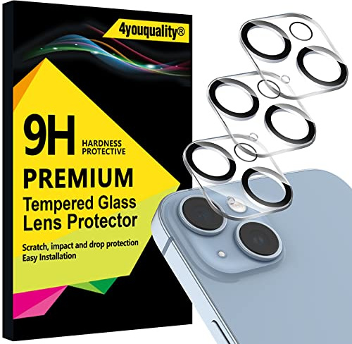 4youquality 3-Pack for iPhone 14 & 14 Plus Camera Lens Protector | 9H Tempered Glass, Impact-Protection, Anti-Scratch, Night Shot Compatible, Ultra Clear, High Transparency, Case-Friendly
