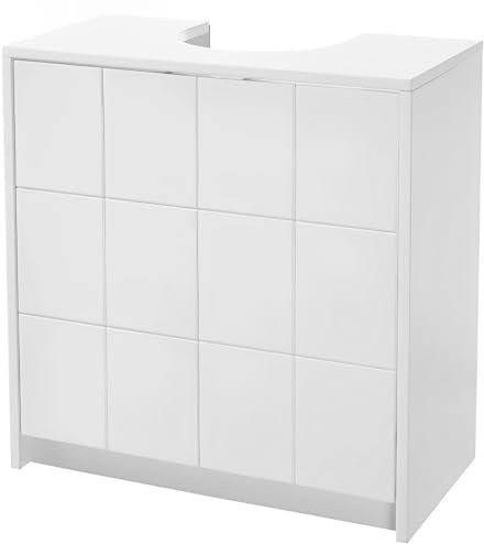 Koradi Home Mueble Bajo para Lavabo, blanco, armario para baño, diseño elegante y funcional, Mueble de madera con Pie, 2 Puertas, pomo de acero (56 x 30 x 60 cm)