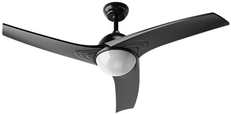 EVVO Ventilador de Techo con Luz LED y Mando, Silencioso, Ø132cm, 3 Aspas, Motor DC 26W, 6 Velocidades, Temporizador (Modelo: V522 Acabado Negro)