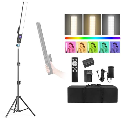 LED Video Light Battery Powered Photography Light Portable Handheld Wand,Dimmable 3000-6000K Photo Studio Light Kit with 6600mAh Li-ion Battery and Adjustable Tripod Stand for Live Streaming, YouTube