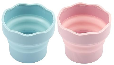 Norhogo 2 Stück Faltbarer Wasserbecher Für Wasserfarben, tragbarer Silikon-Wascheimer, Silikon-Wascheimer, Pinselhalter, Reiniger, Malerei, Wasserbecher Für Aquarell-Acryl-Ölgemälde(Rosa/Blau)