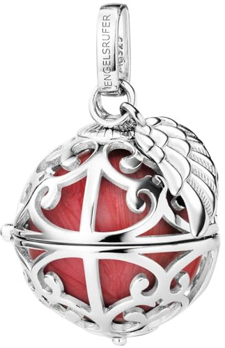Engelsrufer Klangkugel Anhänger Damen Silber Rot – Flügel Anhänger aus 925 Sterling Silber mit roter Klangkugel zum Öffnen – Symbol für Stärke, Liebe & Schutz