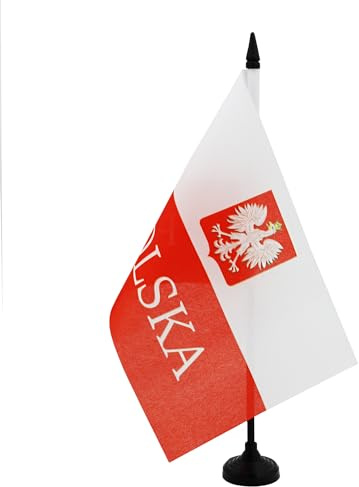 AZ FLAG Polen bordsflagga med alternativ örn 21 x 14 cm - liten polsk kontorsflagga 100% polyester med 25 cm skaft och svart plastbas