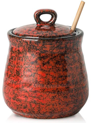 Hasense Honigtopf aus Keramik mit Deckel, 340 ml, Honigglas mit Deckel und Holzlöffel, Porzellan-Honiglöffel und Glas-Set, niedliche Honigschale für Weihnachten, Hochzeitsgeschenk, spülmaschinenfest,