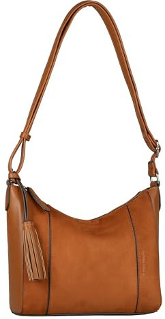 TOM TAILOR Pira Damen Hobo Bag Schultertasche Mittelgroß Cognac Braun