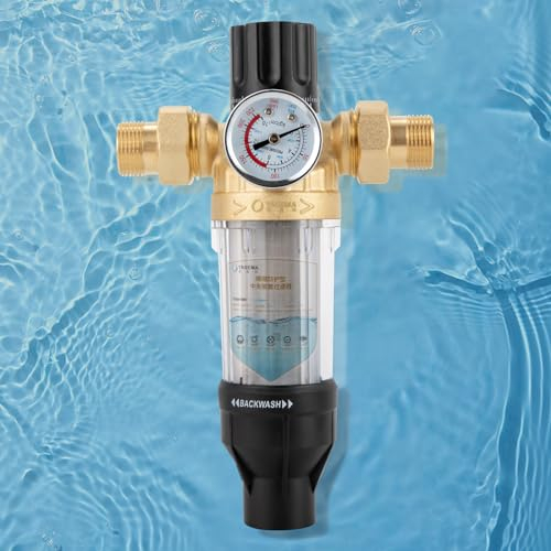 Begoniape Filtre à eau réutilisable pour robinet - Filtre fin - Filetage extérieur - Filtre à eau domestique - Préfiltre à sédiments pour tuyau d'eau de puits - Filtre à sédiments (jauge de pression