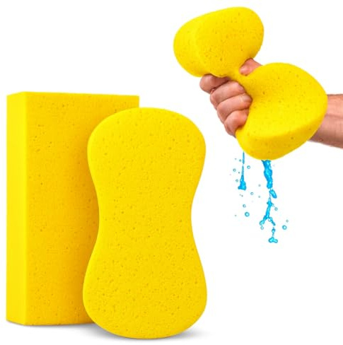 Multi-Purpose Sponges for Cleaning - Yellow 2 Pack, Large Sponges for Car Washing, Tile & Grout, All Purpose Cleaning