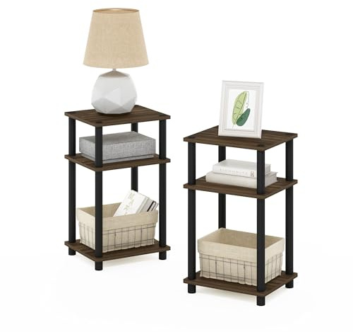 Furinno Just Ensemble de 2 Tables de Chevet, Table de Chevet à 3 Niveaux Turn-N-Tube, sans Outils, Table d'appoint avec Rangement Ouvert pour Chambre ou Salon, Noyer Columbia