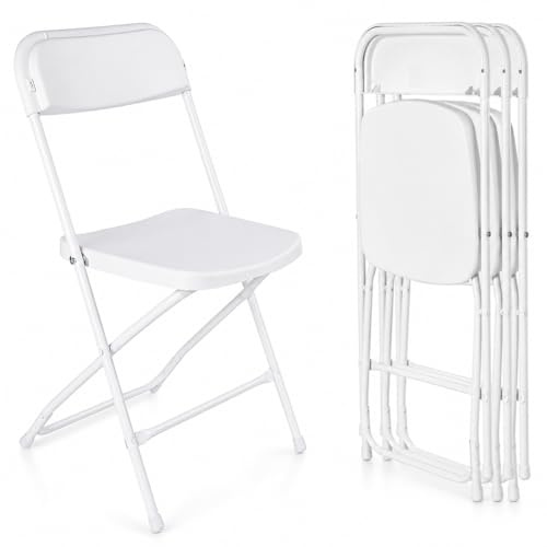 Pack 4 Sillas Plegables Negras Apilables Resistentes Interior Exterior | Asiento Ergonómico Plástico Reforzado Estructura Acero Antideslizante | Oficina Comedor Eventos Camping | hasta 120kg (Blanco)