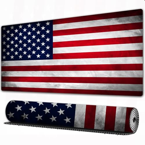 EOMKSE Mauspad Verlängertes großes Mauspad Schreibtischauflage,genähte Kanten Mauspad,Gummibasis,amerikanische Flagge,Gaming-Mauspad,40x90 cm