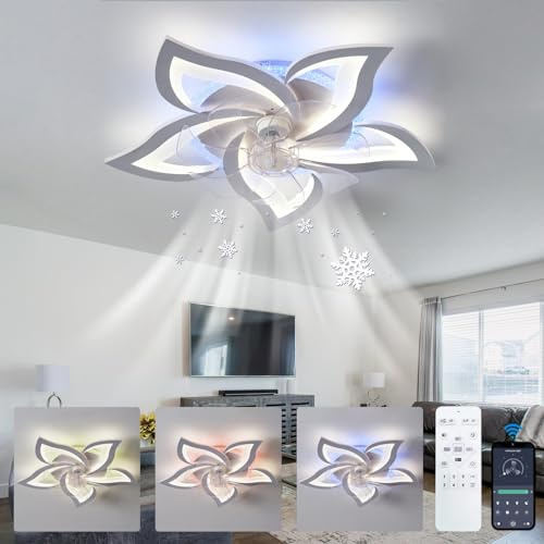 Luyaim RGB Deckenventilator Mit Beleuchtung Und Fernbedienung LED 5 Lichter Dimmbar Fan Lampe Mit Ventilator Schlafzimmer Leise DC Motor 6 Geschwindigkeit Blume Modernes Design