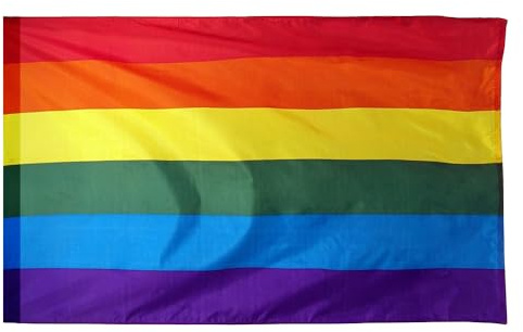 Bandera Pride LGBTQ+ Rainbow 90cm x 150cm con Trabilla para Mástil y Cordones para Sujetar - Gay para Desfile, Orgullo, Celebraciones, Manifestaciones
