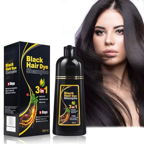 Tkekruh 3 in 1 Shampoo istantaneo per capelli neri 500ml, Shampoo colorantehampoo, Shampoo Colorante per Capelli Long-lasting color, Hair Dye Shampoo, naturale e di lunga durata