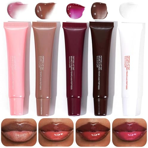 Lip Gloss Set - 5 Farben Hydrating Lip Jam - Hochglänzender Aufpolsternder Lipgloss Set - Nudefarbener & Glasartiger & Glänzender Geleeartiger Flüssig Lippenstift Set - Glänzend Lip Oil Kit