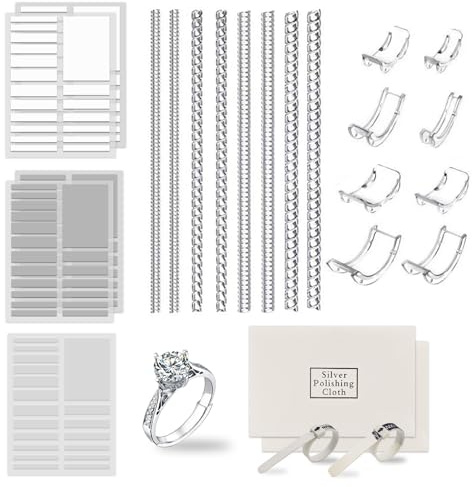 25 Pièces Ajusteur de Taille de Bague, Retrecisseur Bague Invisible, Réducteur de Bague, Ajusteurs D'anneaux en Spirale avec Espaceur, Chiffon de Polissage et Outil de Mesure Pour Bagues Desserrées