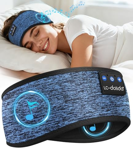 LC-dolida Bandeau Bluetooth Écouteurs Casque de Sommeil,Cadeaux pour Homme Femme,Les Mains Libres, Casque Dormir Doux avec Ultra-Fins HD Stéréo pour l'entraînement,Voyage,méditation,Yoga