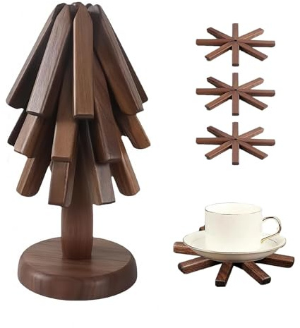 Lot de 3 dessous de plat en bois pour plats chauds, dessous de plat en bois résistant à la chaleur, pour casseroles et poêles chaudes, tapis résistants à la chaleur pour comptoir de cuisine (noyer)