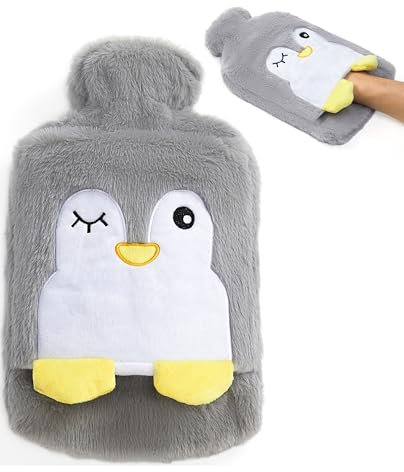 Dasellfa Wärmflasche Handwärmer Wärmeflasche, Wärmflasche mit Bezug Tier für Kinder und Erwachsene, Warmflasche mit Flauschig Bezug, Geschenke, zur Schmerzlinderung (Grey qie, 2000ml)
