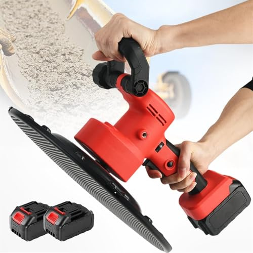 1680W Handheld Wall Smoothing Polishing Machine,Electric Concrete Trowel,Masons Plastering Trowel Tool, 6 Speed Regulation,with Four Types of Sanding Discs，Mortar Trowel Plaster Machine(2battery)