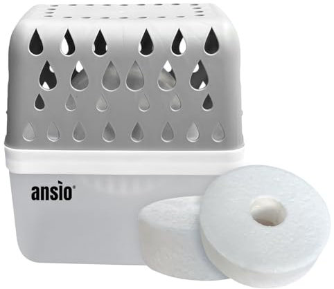 ANSIO Dehumidifier 360º Moisture Absorber, 1 Device & 2 Refill Tabs – Absorbs Moisture Twice as Fast, Anti-Condensation, Mould Prevention, Refillable for Home, Office, Garage, Bathroom