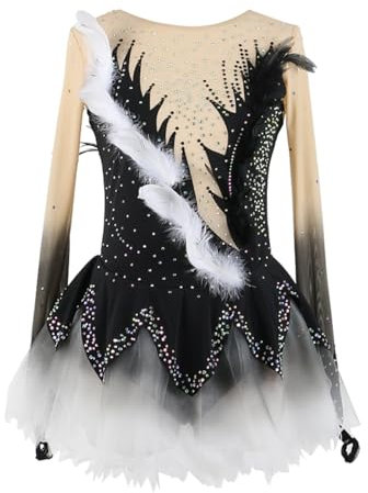 Kmarouse Eiskunstlaufkleid for Mädchen Mit Kristallen, Individuelle Eislaufröcke, Handgefertigt, Damen-Eiskunstlaufanzug(Schwarz)