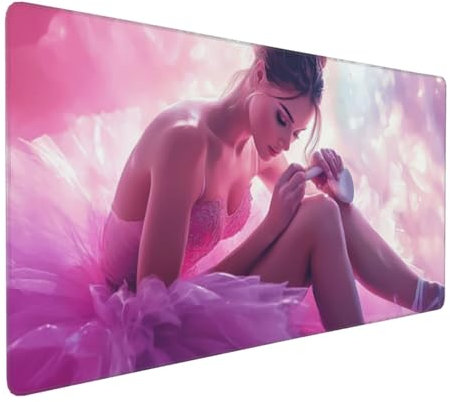 Gaming Mauspad XXL Rosa Mousepad 800x400x4mm Ballett Verlängertes Mauspad Schreibtischauflage,Genähte Kanten Mauspad,Verbessert Präzision und Geschwindigkeit Wasserdicht Geeignet für Büro und Spiele