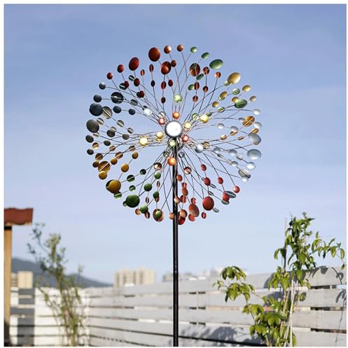 HXLDZOU Moulin À Vent Solaire, 74 × 24 Pouces, Éclairage LED Multicolore, Moulin À Vent Extérieur Cinétique Bidirectionnel, Girouette, Décoration De Jardin
