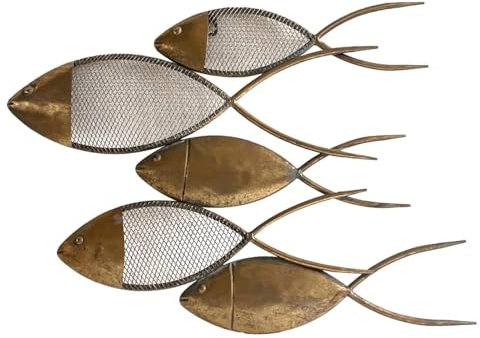 SIGNES GRIMALT Moderne und originelle Wanddekoration, goldfarbene Fische, Metall, durchbrochen, Länge 59 cm