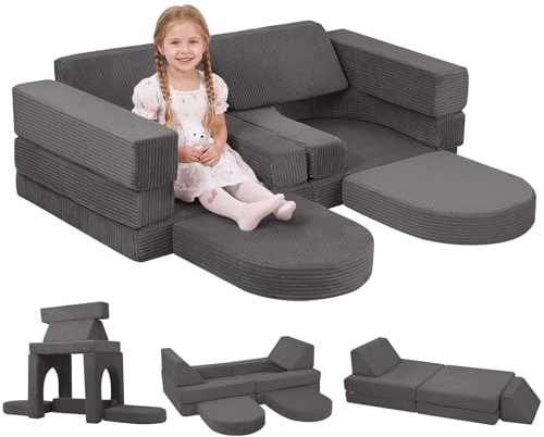 MeMoreCool 10-teiliges Modulares Sofa Cord, Lounge Sofa, Anthrazit | Flexibles Modulsofa mit Weicher Schaumstoffpolsterung und Abnehmbaren Bezügen, Ideal zum Entspannen im Wohnzimmer