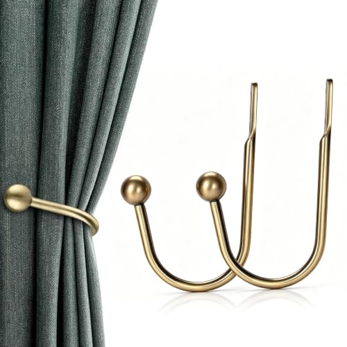 2 Stück Gardinen Raffhalter, U-Form Metall Vorhanghalter, Kupferfarbene Wandmontage Gardinenhalter für Schlafzimmer Wohnzimmer