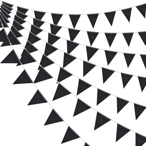 52 fanions en tissu noir, 20 m, réutilisables et imperméables, pour décoration de fête d'anniversaire, d'intérieur ou d'extérieur, de Saint-Valentin, de mariage ou de festival