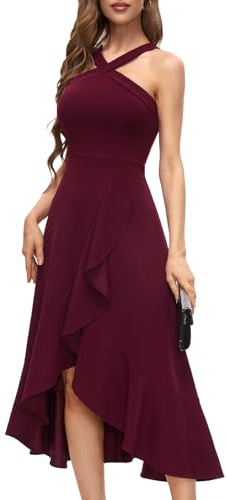 Bbonlinedress Vestido de noche elegante para boda, vestido festivo, vestido de cóctel para mujer, vestido extralargo de cóctel, granate, S