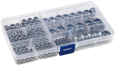 Contratuerca, Tuercas autoblocantes 170PCS 304 Acero inoxidable Hexágono Nylon Inserto Surtido de tuercas de seguridad Juego de contratuercas Nylock hexagonales autoblocantes M3/M4/M6/M8/M10/M12