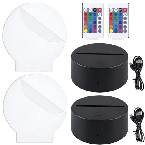 BAIFULAI LED Sockel, 2 Stück 3D Leuchtsockel mit Lichttafel& Fernbedienung und USB-Kabel, Einstellbarer 16 Farben, Touch-Steuerung, LED Nachtlicht Lichtsockel für Acryl und Plexiglas