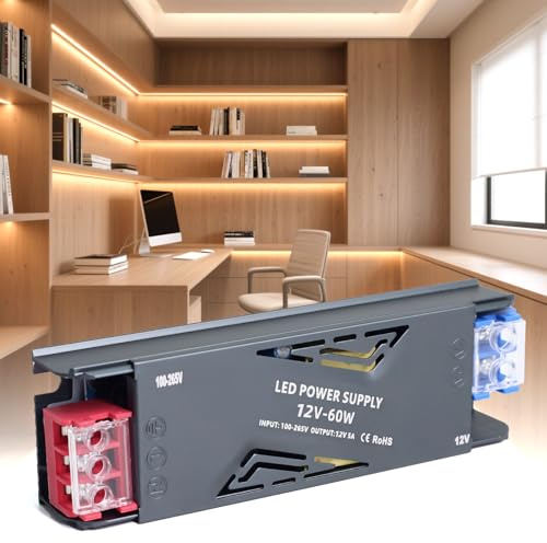 SUCIKORIO Transformador 220V a 12V 60W 5A Fuente Alimentacion Constante Ultrafino LED Driver Controlador AC 220V a DC 12V Fuente de Alimentación LED de Bajo Voltaje para Tira LEDs, LEDs Lámparas