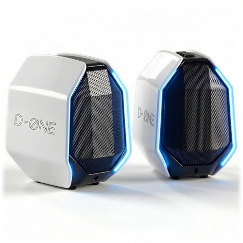 IBALL·BOX Computer Speakers for Desktop PC, 30W Gaming Speakers – USB-C, Bluetooth 5.3, 3.5mm AUX, AC Powered, RGB Lights, White