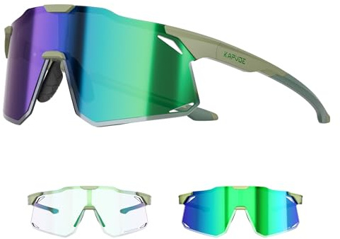 KAPVOE Fahrradbrille Selbsttönend für Herren Damen Photochrome Sport Sonnenbrille Klar Rennrad Brille TR90 Rahmen Schnelle Brille MTB Radfahren Radbrille mit UV400 Schutz Sportbrille für Laufen K347