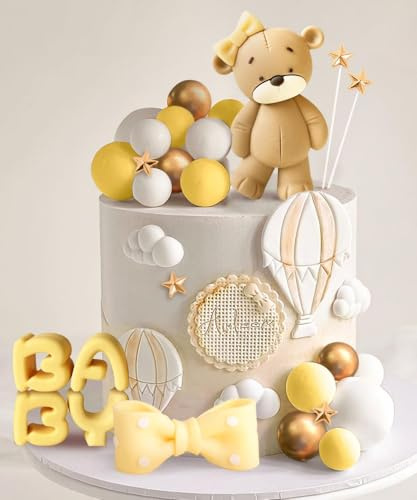 Gelbe Baby Dusche Kuchen Dekoration Teddybär Kuchen Topper Geschlecht Enthüllen Kuchen Dekoration Bär Baby Dusche Party Supplies Teddybär Dekoration